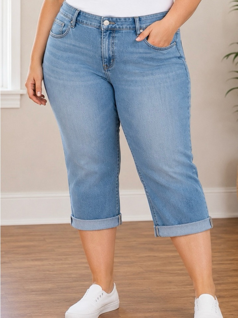 Jones New York Capris Size 24W Light Wash Cropped Cuffed Capri Jeans